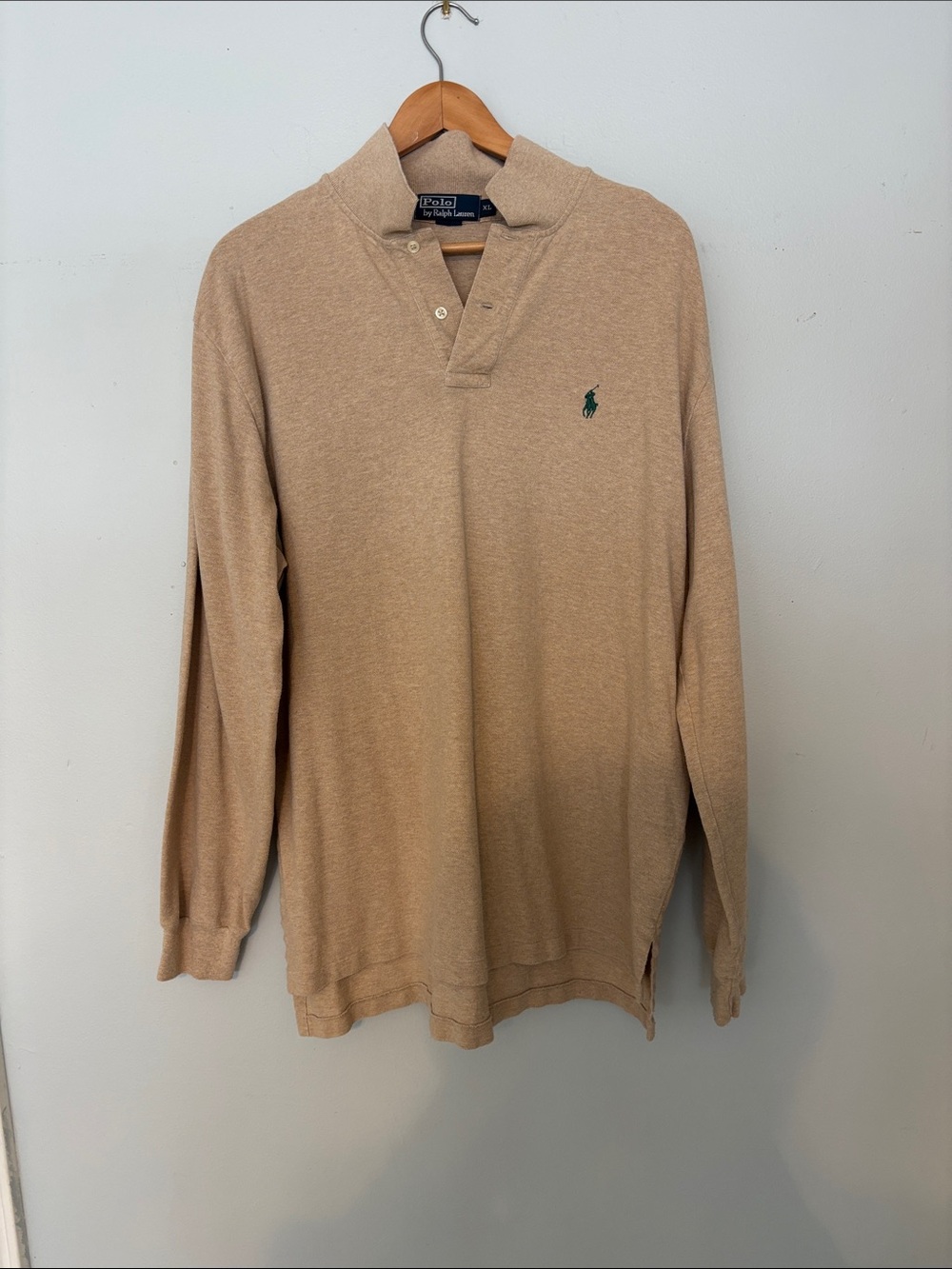 Ralph Lauren Tan Long-Sleeve Polo with Green Pony